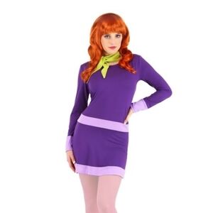 Scooby Doo Daphne Halloween Costume Size small Orange wig w bangs & long wavys